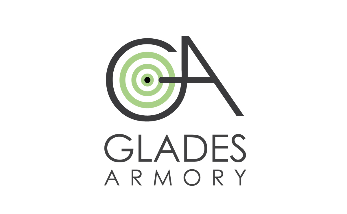 Glades Armory logo with a green concentric target integrated into a charcoal letter A.
